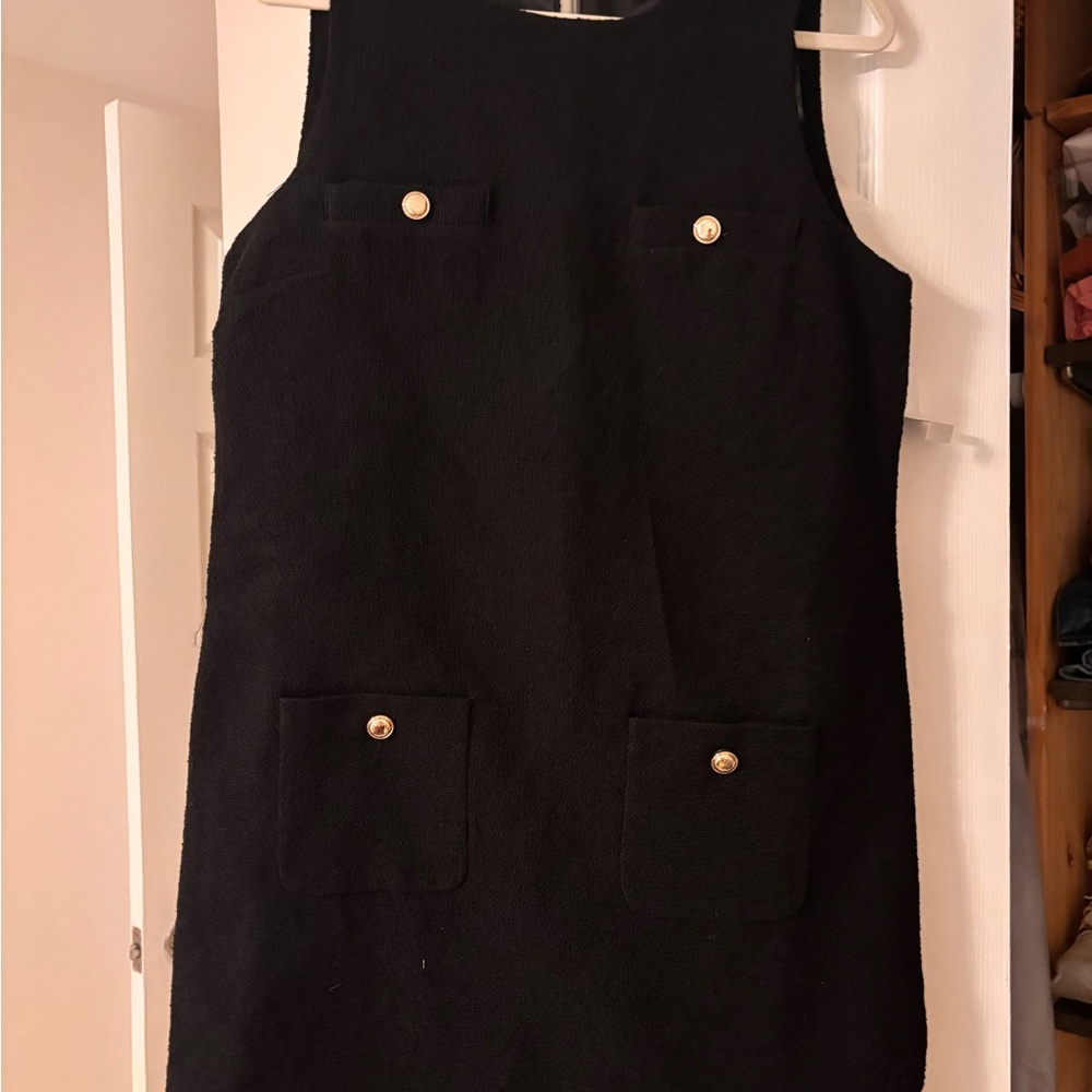Ted Baker Classic Black Sleeveless Shift Dress with Gold Buttons
